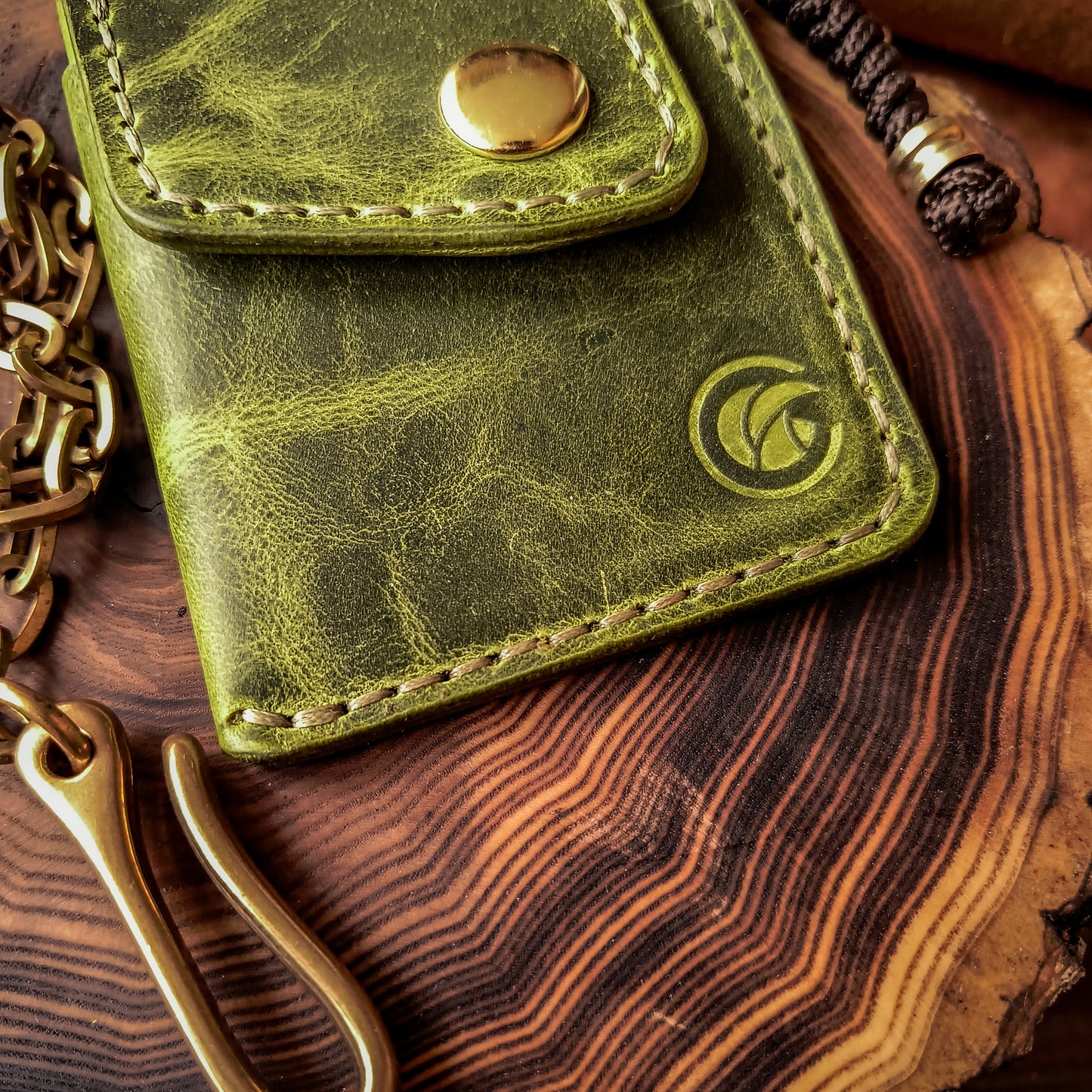 Wallet made from pistachio green smooth leather with vintage texture