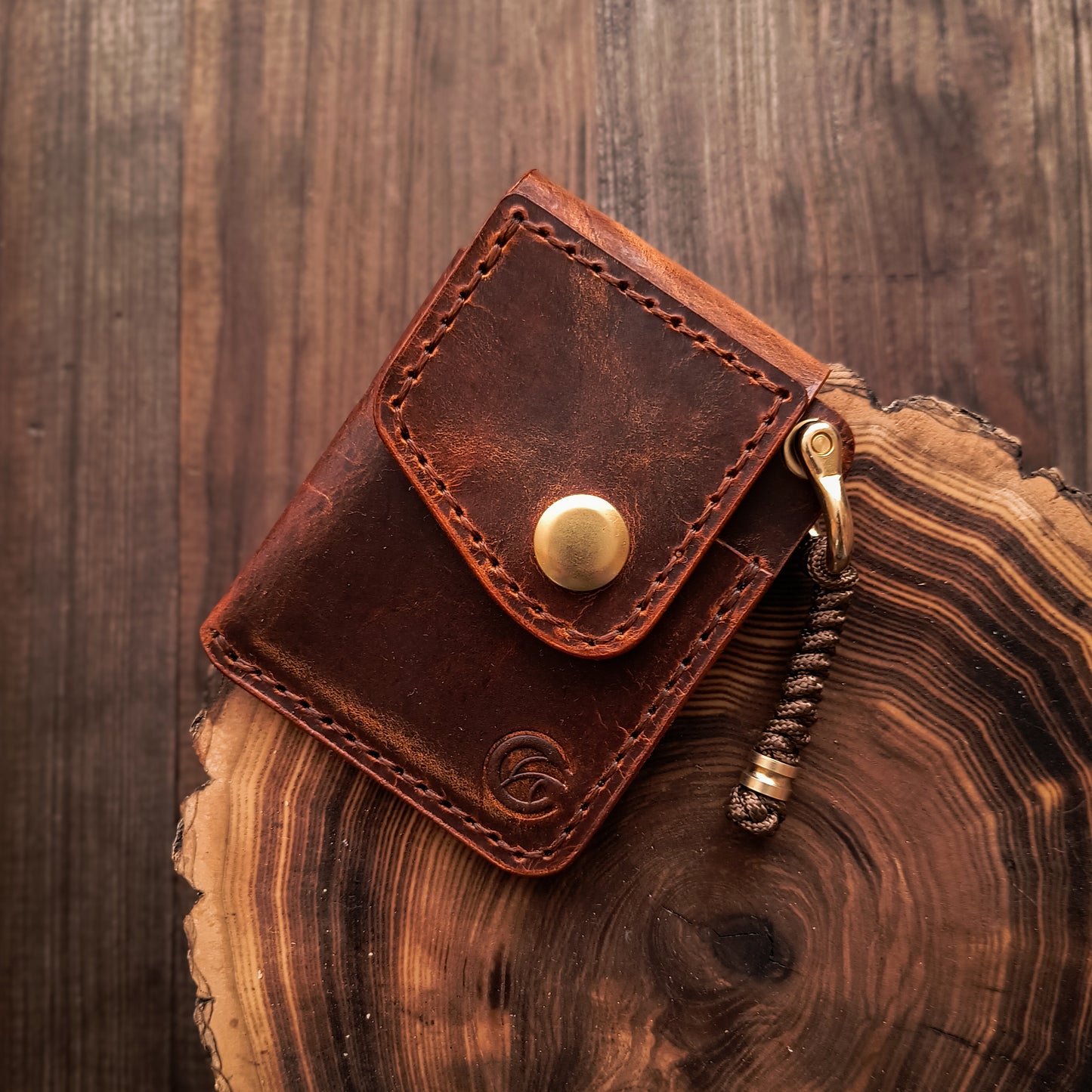 Rusty brown Crazy Horse leather EDC wallet for cards and cash 