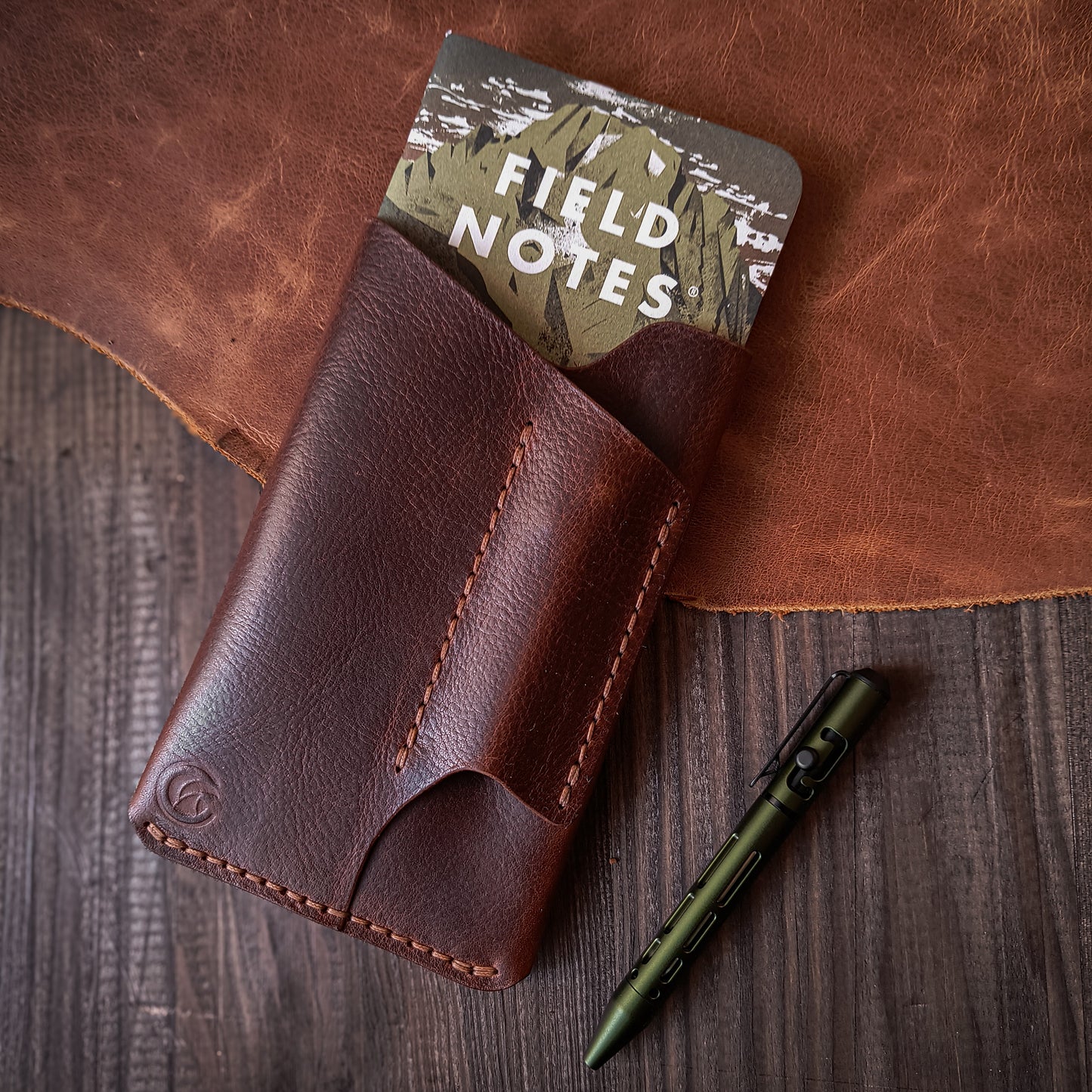 Field Journal sleeve with pen holder - Cognac brown Missouri leather