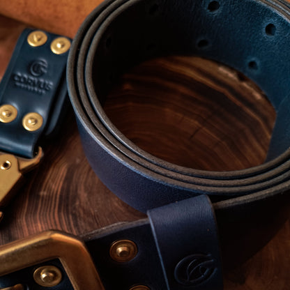 Navy blue leather belt with key holder