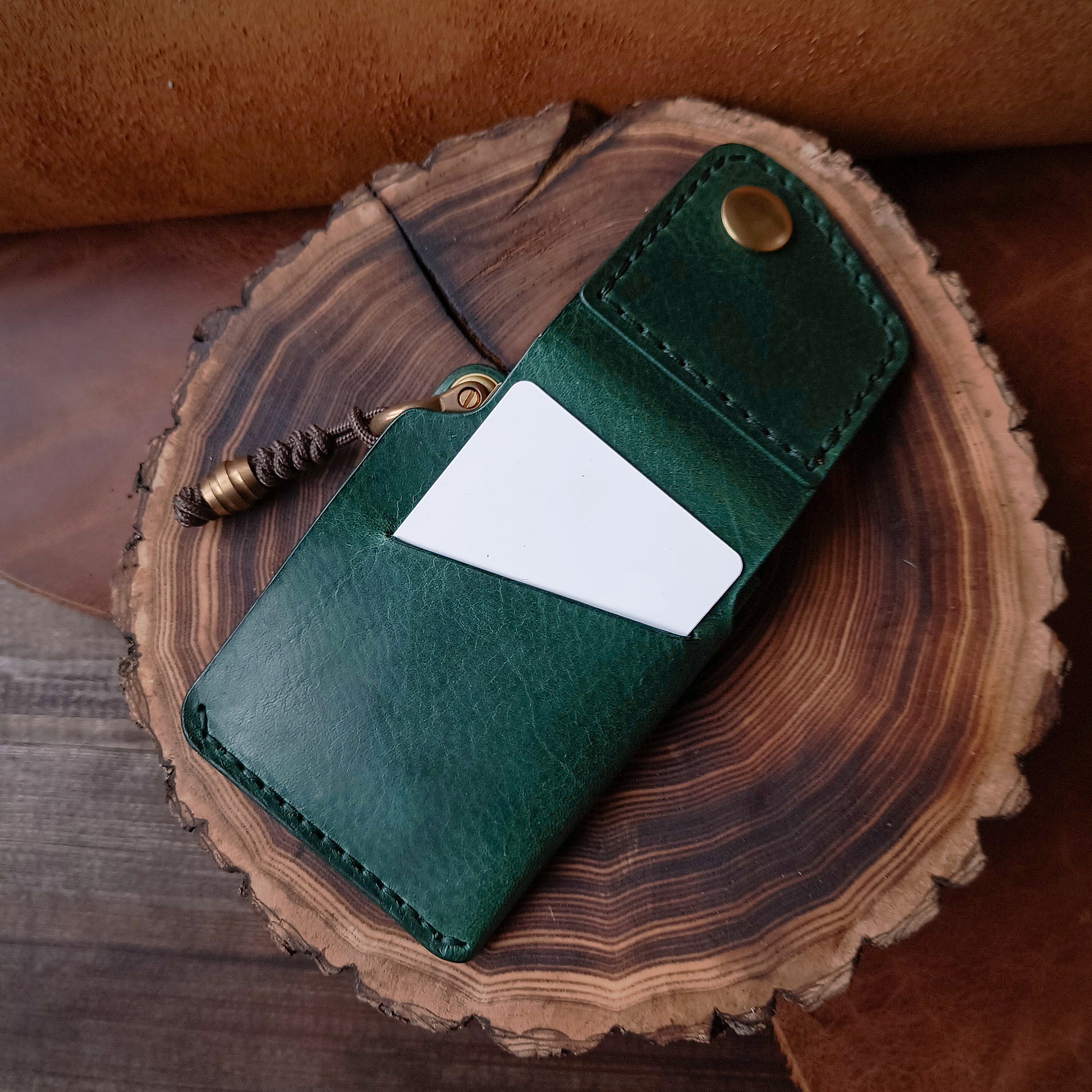 Front pocket emerald green textured leather wallet for everyday carry 