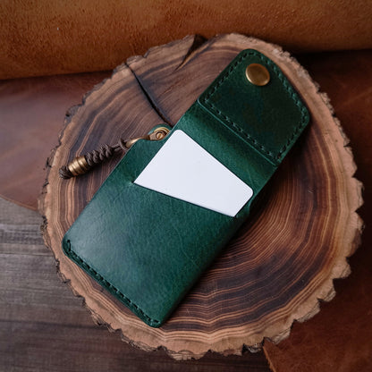 Front pocket emerald green textured leather wallet for everyday carry 