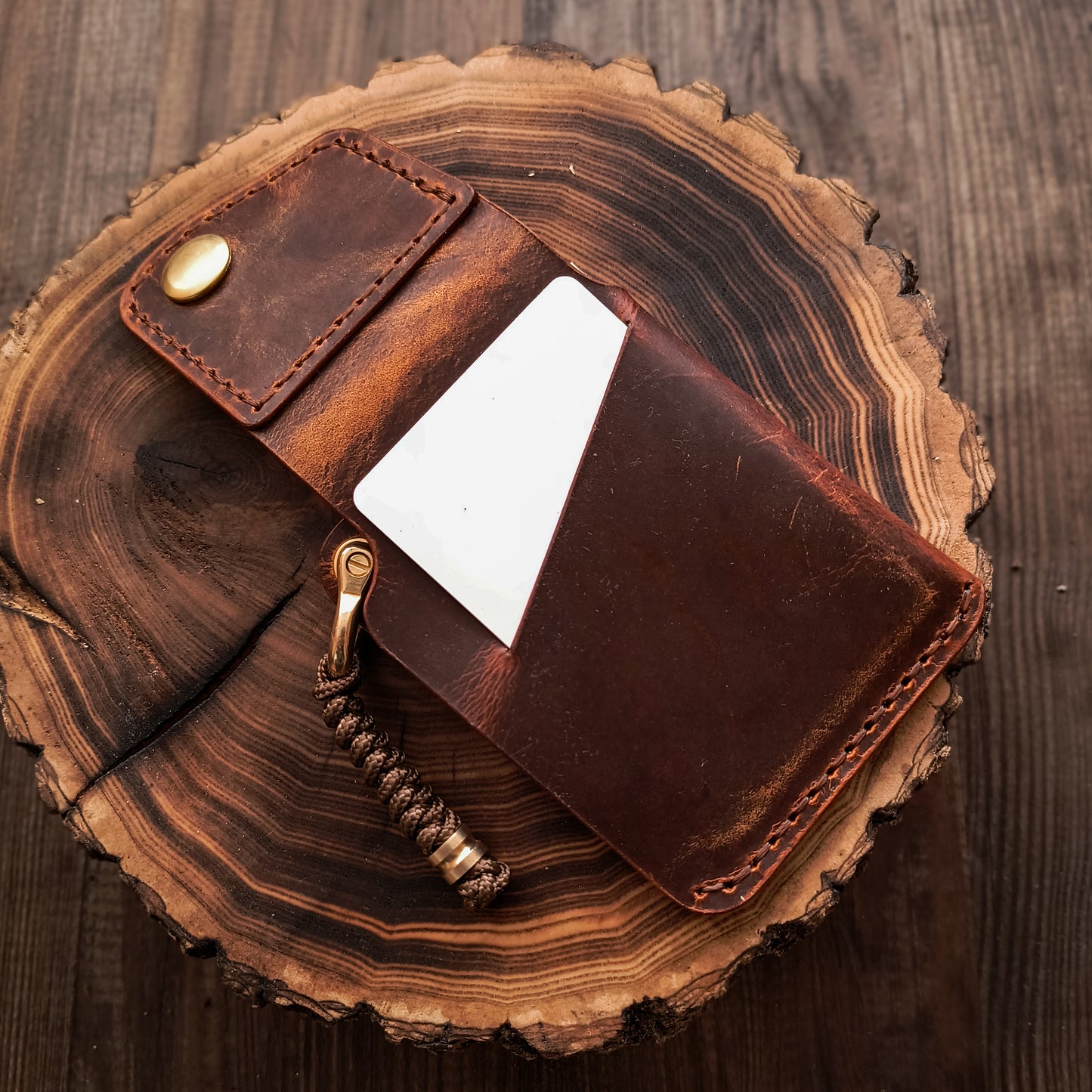 Everyday carry card and cash brown leather wallet in minimalistic design 